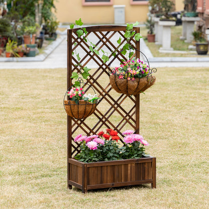 Planter with Trellis Wooden Garden Planter with Climbing Frame for Plants in Outdoor Terrace Garden Balcony 60x30x122.5 cm Brown