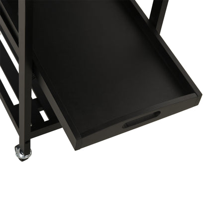 Kitchen Service Trolley Kitchen Cart with Bottle Storage Shelf 60L x 40W x 85H cm Stainless Steel Top. Black