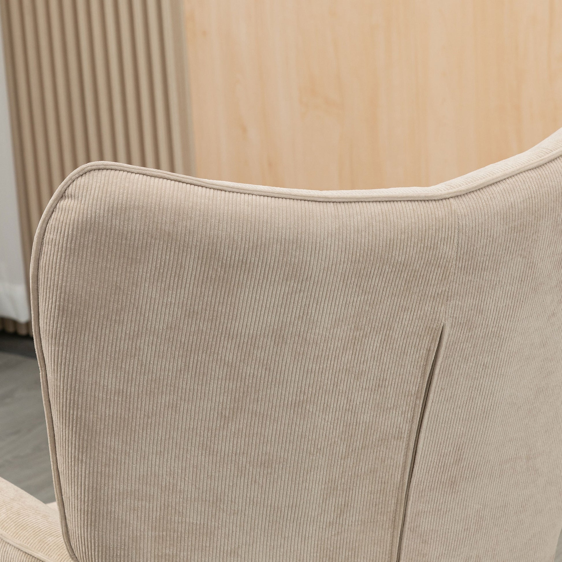 Chair with Ottoman, Wingback Chair with High Backrest, Wooden Legs, Lounge Chair with Tufted Design, Corduroy Look, for Living Room, Beige