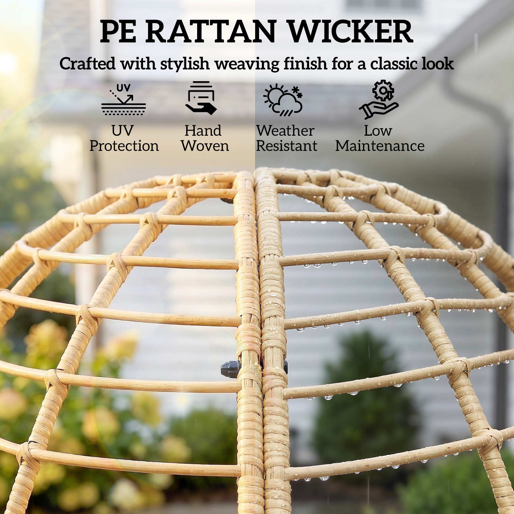 Egg-Shaped PE Rattan Lounge Chair with Ottoman — Boho Patio & Indoor Lounger with Thick Cushions, Powder-Coated Frame, Beige