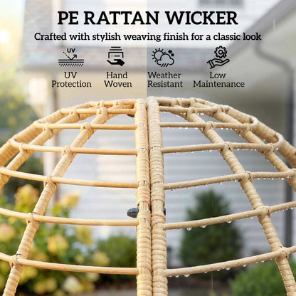 Egg-Shaped PE Rattan Lounge Chair with Ottoman — Boho Patio & Indoor Lounger with Thick Cushions, Powder-Coated Frame, Beige