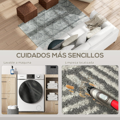 Living Room Rug 170x120 cm Machine Washable Short Pile Geometric Rug for Living Room Bedroom Dining Room Dark Gray