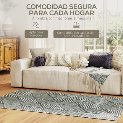 Living Room Rug 170x120 cm Machine Washable Short Pile Geometric Rug for Living Room Bedroom Dining Room Dark Gray