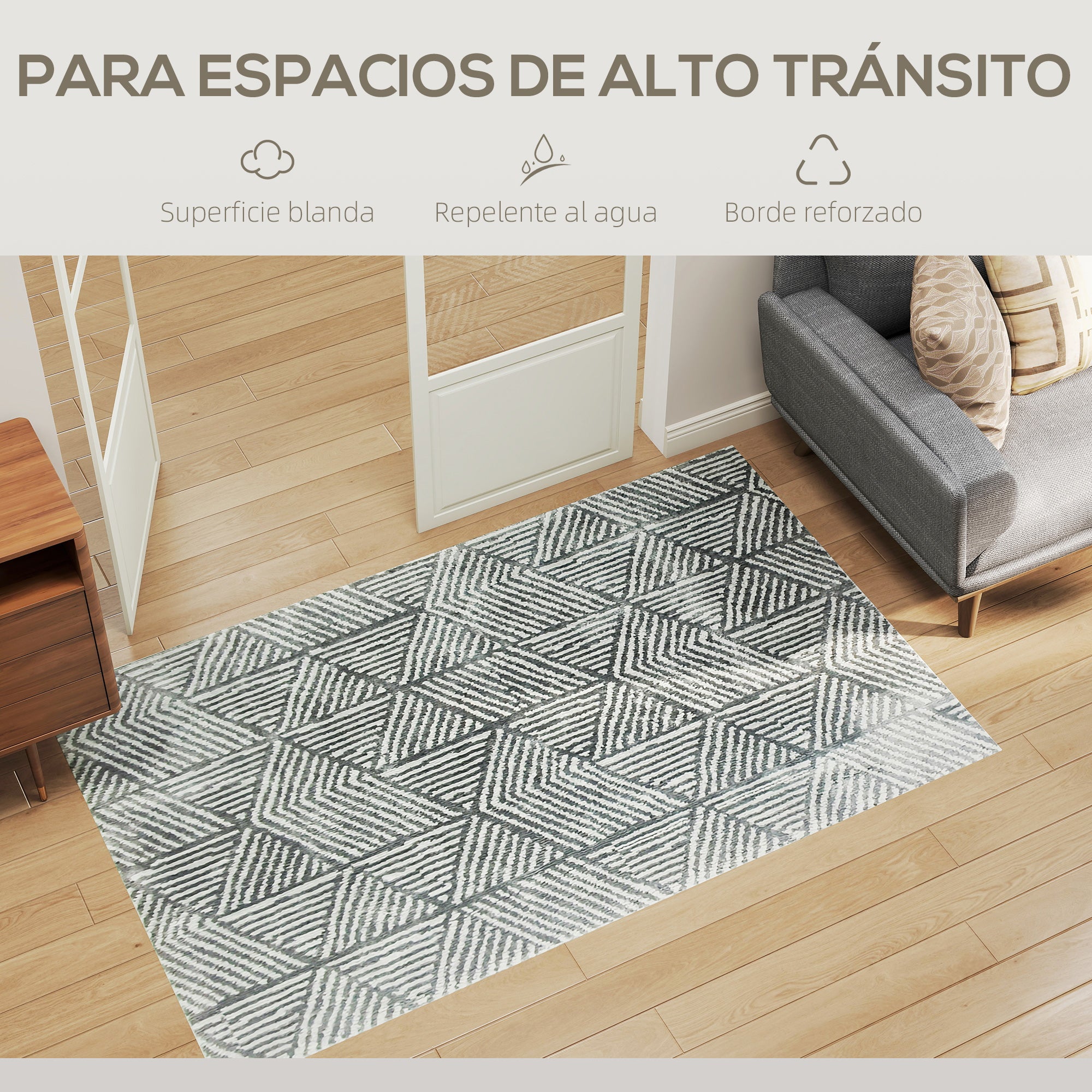 Living Room Rug 170x120 cm Machine Washable Short Pile Geometric Rug for Living Room Bedroom Dining Room Dark Gray