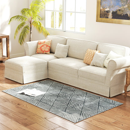 Living Room Rug 170x120 cm Machine Washable Short Pile Geometric Rug for Living Room Bedroom Dining Room Dark Gray