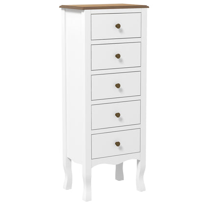 5-Drawer Chest of Drawers Compact Storage Unit White with Brass Effect Button Handle, for Bedroom, Entryway, Living Room, dim. 45L x 30W x 114H cm