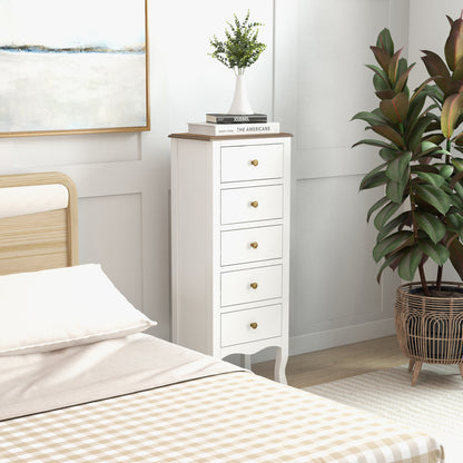 5-Drawer Chest of Drawers Compact Storage Unit White with Brass Effect Button Handle, for Bedroom, Entryway, Living Room, dim. 45L x 30W x 114H cm