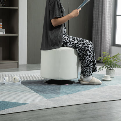 360° Swivel Round Ottoman — PU-Padded Seat with Chrome Steel Base, Ø 17.9 x H 17.5 in (45.5 x 44.5 cm), White
