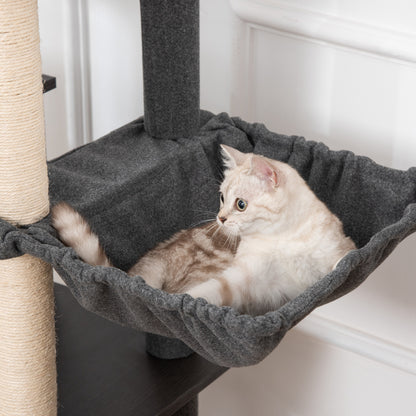 Scratching Post Tree for Adult Cats and Kittens, 146cm, Sisal Posts, Platforms, House, Bed, and Washable Cushions, Dark Gray