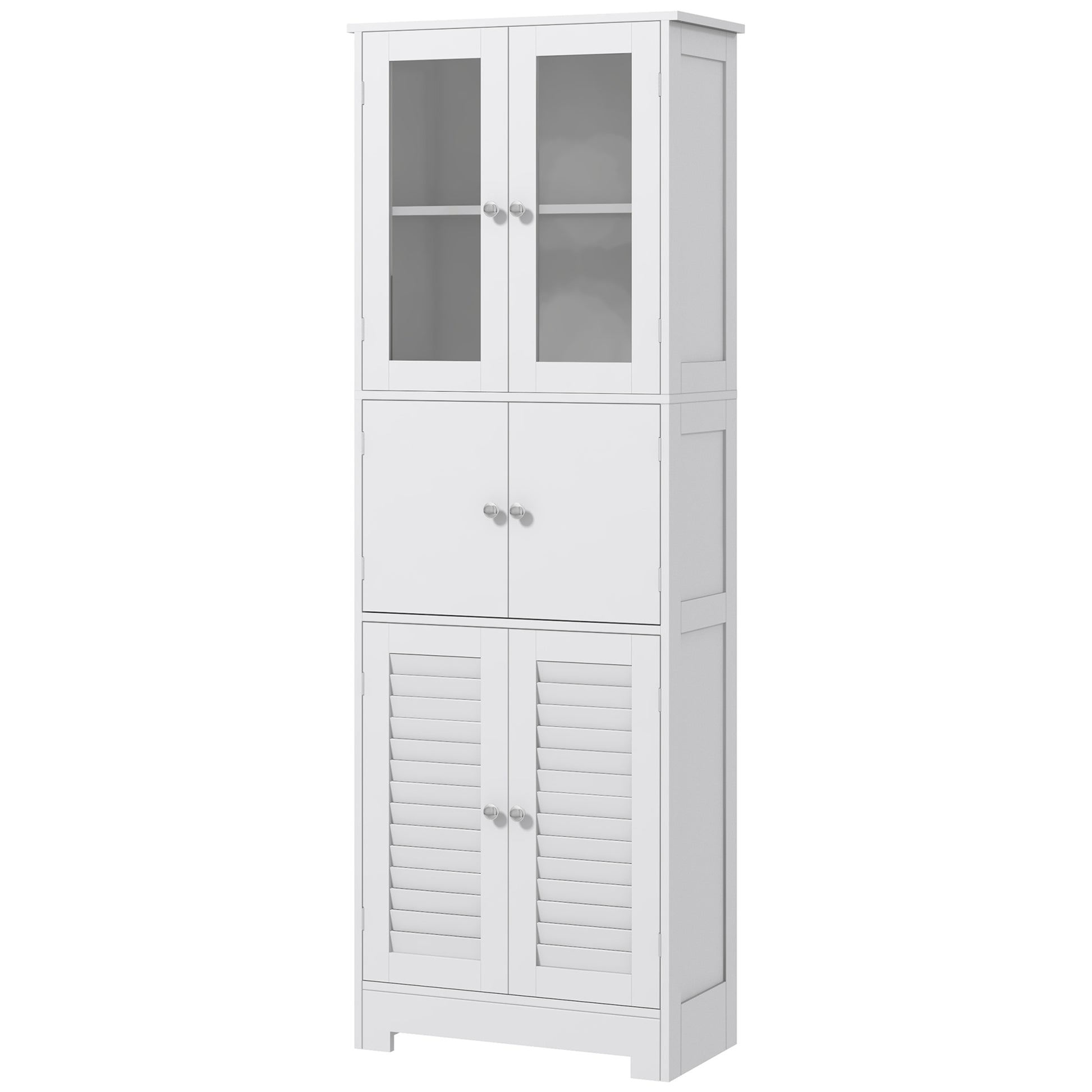 Bathroom Column Auxiliary Bathroom Furniture with 6 Doors Adjustable Shelves Anti-tip Modern Bathroom Cabinet 60x30x170.5 cm White