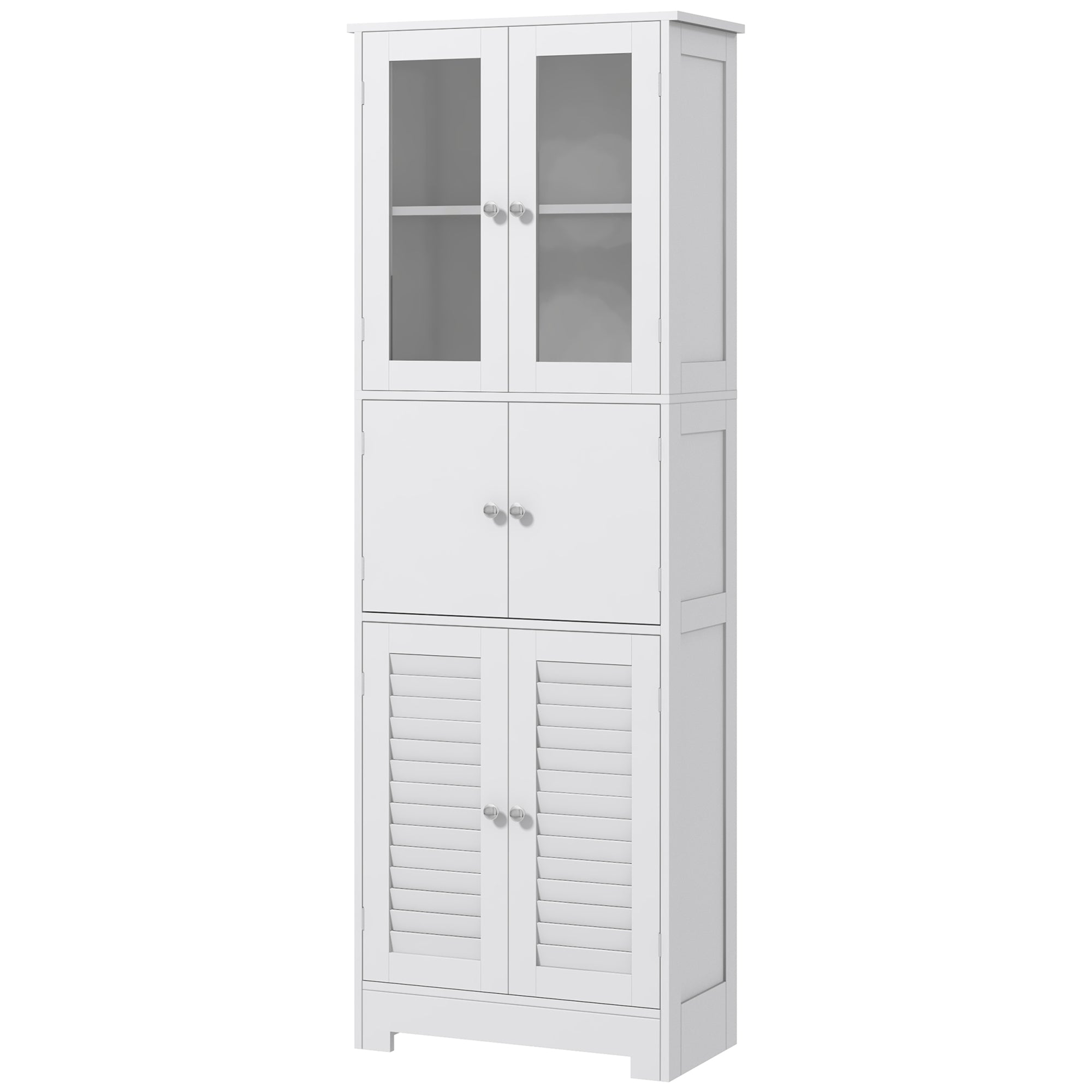 Bathroom Column Auxiliary Bathroom Furniture with 6 Doors Adjustable Shelves Anti-tip Modern Bathroom Cabinet 60x30x170.5 cm White