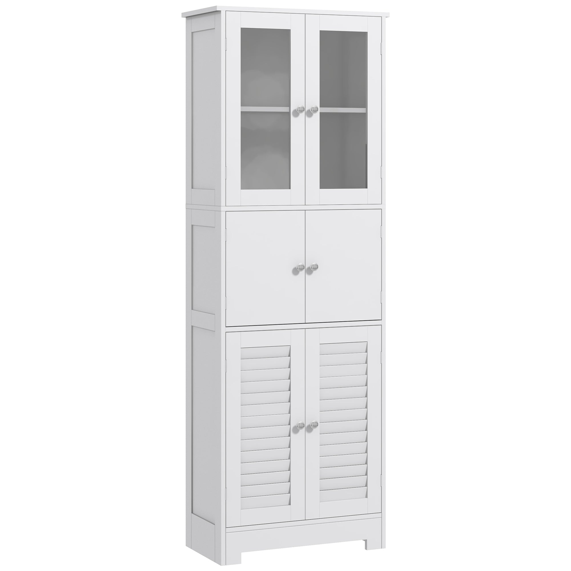 Bathroom Column Auxiliary Bathroom Furniture with 6 Doors Adjustable Shelves Anti-tip Modern Bathroom Cabinet 60x30x170.5 cm White