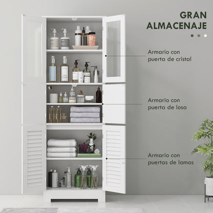 Bathroom Column Auxiliary Bathroom Furniture with 6 Doors Adjustable Shelves Anti-tip Modern Bathroom Cabinet 60x30x170.5 cm White