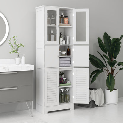 Bathroom Column Auxiliary Bathroom Furniture with 6 Doors Adjustable Shelves Anti-tip Modern Bathroom Cabinet 60x30x170.5 cm White