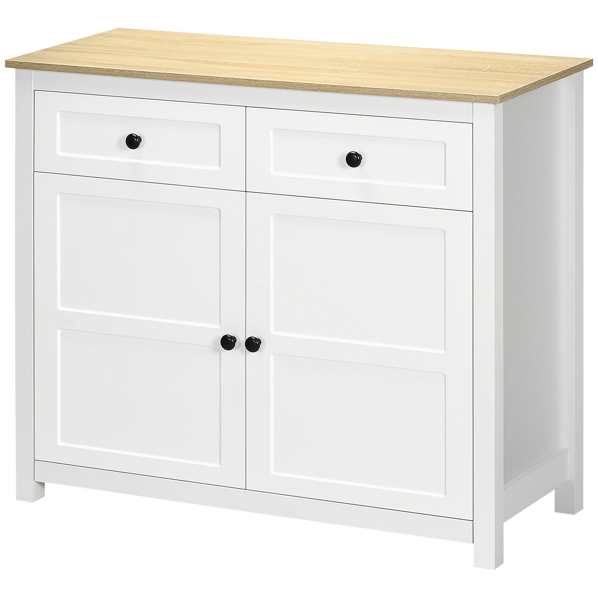 Buffet Storage Cabinet for Living Room, Kitchen with 2 Doors, Adjustable Shelf Height 2 Drawers 100 x 40 x 85 cm White and Wood Finish