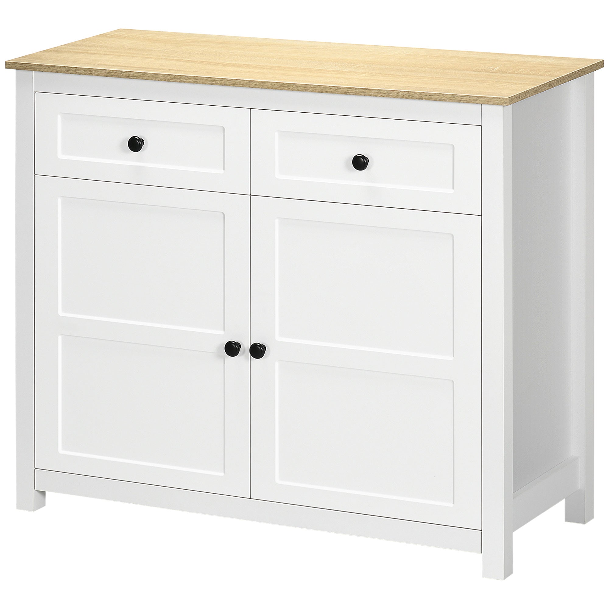 Buffet Storage Cabinet for Living Room, Kitchen with 2 Doors, Adjustable Shelf Height 2 Drawers 100 x 40 x 85 cm White and Wood Finish