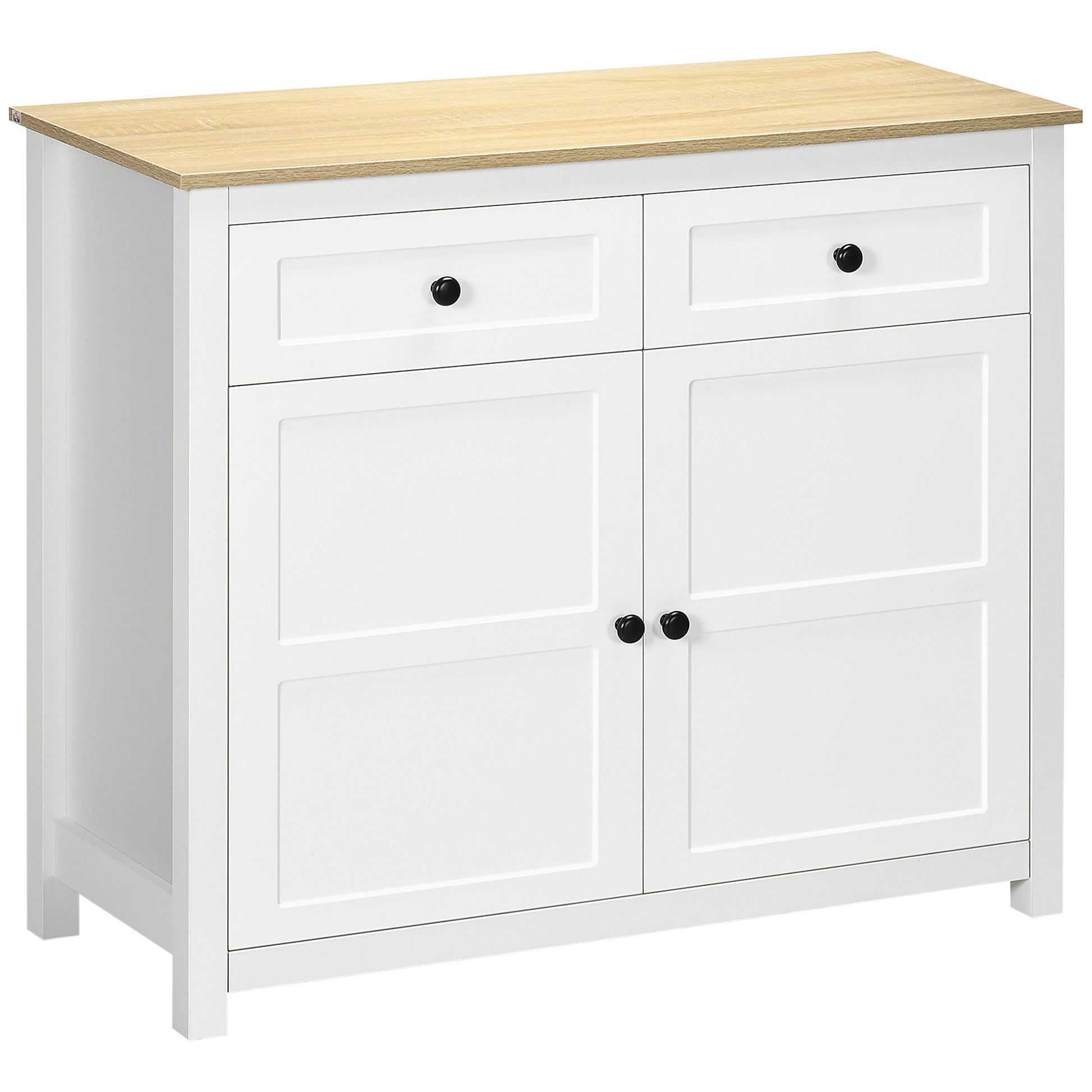 Buffet Storage Cabinet for Living Room, Kitchen with 2 Doors, Adjustable Shelf Height 2 Drawers 100 x 40 x 85 cm White and Wood Finish