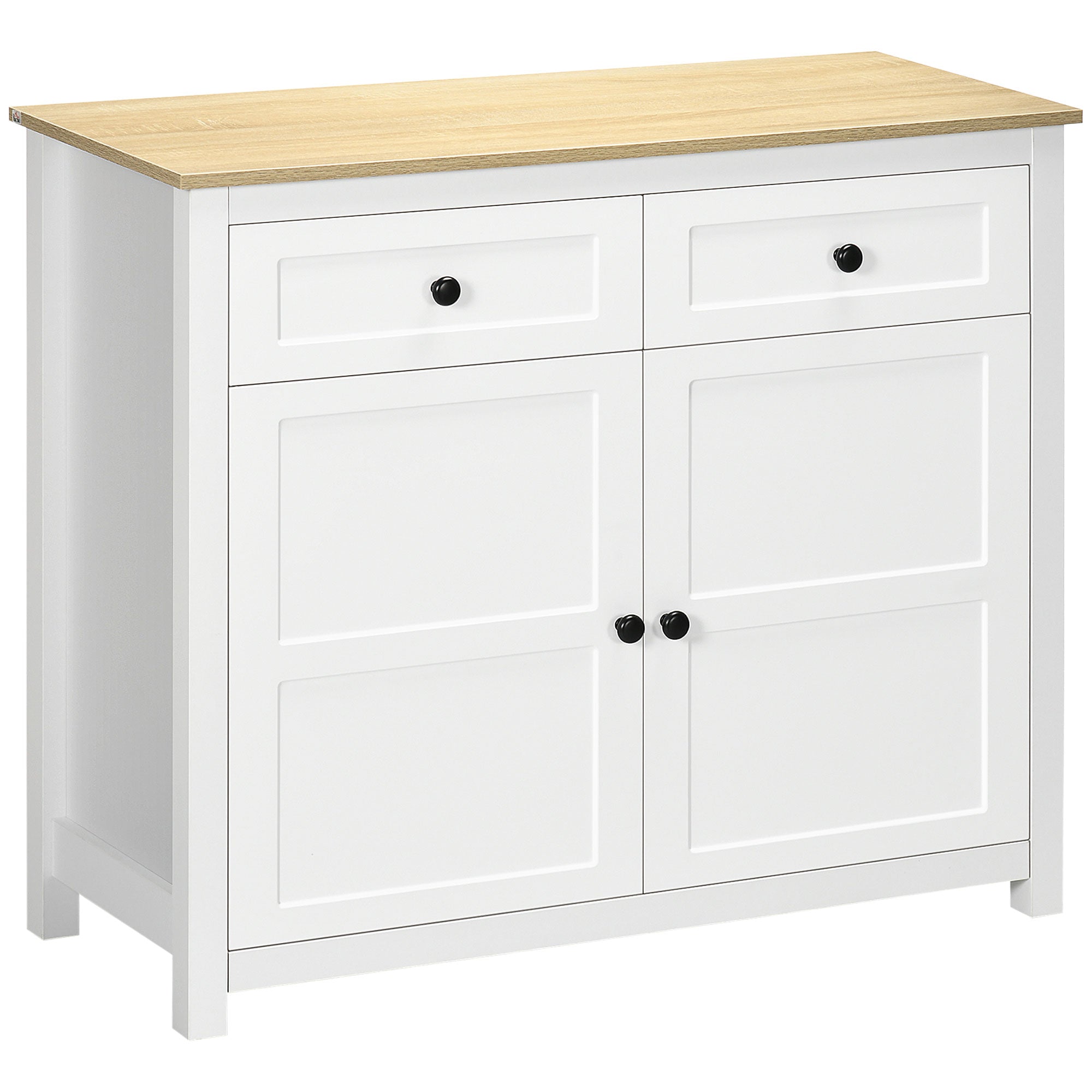Buffet Storage Cabinet for Living Room, Kitchen with 2 Doors, Adjustable Shelf Height 2 Drawers 100 x 40 x 85 cm White and Wood Finish