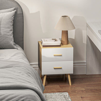 Bedside Table with 2 Drawers in Wood, Bedroom Bedside Table for Living Room, 40x40x50 cm, Oak