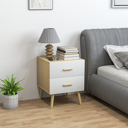 Bedside Table with 2 Drawers in Wood, Bedroom Bedside Table for Living Room, 40x40x50 cm, Oak