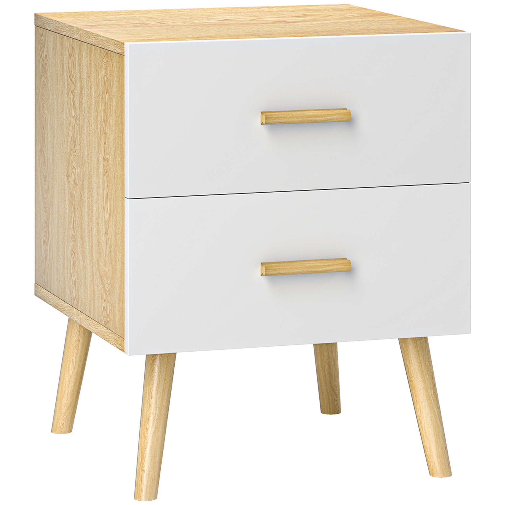 Bedside Table with 2 Drawers in Wood, Bedroom Bedside Table for Living Room, 40x40x50 cm, Oak