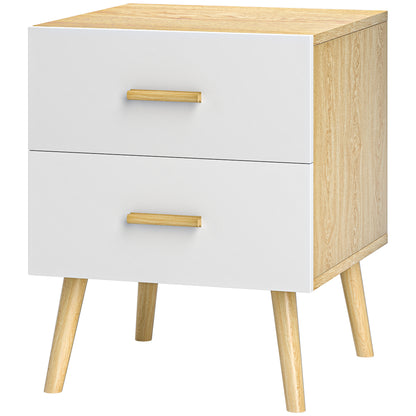 Bedside Table with 2 Drawers in Wood, Bedroom Bedside Table for Living Room, 40x40x50 cm, Oak