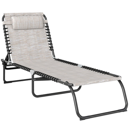 Foldable Sun Lounger Garden Lounger, Recliner with 4-Position Adjustable Backrest, Weather-resistant Camping Lounger up to 120 kg load capacity, for Garden Beach Pool, Cream White