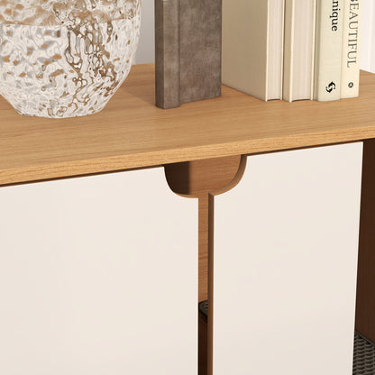 Cat Litter House, Hidden Litter Box Cabinet, Doors, Scandinavian Style, Pet Side Table, 2 Air Vents, Sand Leak Mat, Natural and White