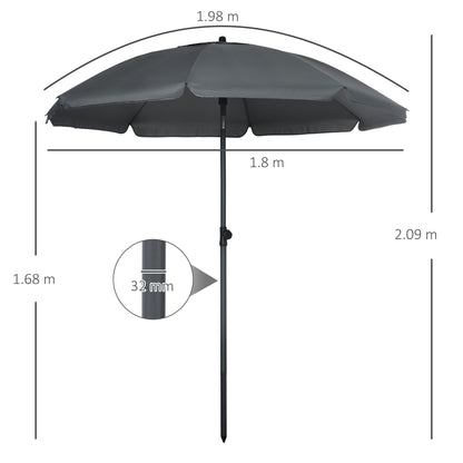 Beach Umbrella Ø180 cm UV 50+ Windproof Stable Beach Umbrella with UV Protection Stormproof Balcony Umbrella Foldable Garden Umbrella Safe Sun Protection for Travel Beach Balcony Camping Dark Grey