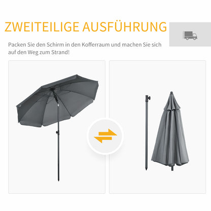 Beach Umbrella Ø180 cm UV 50+ Windproof Stable Beach Umbrella with UV Protection Stormproof Balcony Umbrella Foldable Garden Umbrella Safe Sun Protection for Travel Beach Balcony Camping Dark Grey