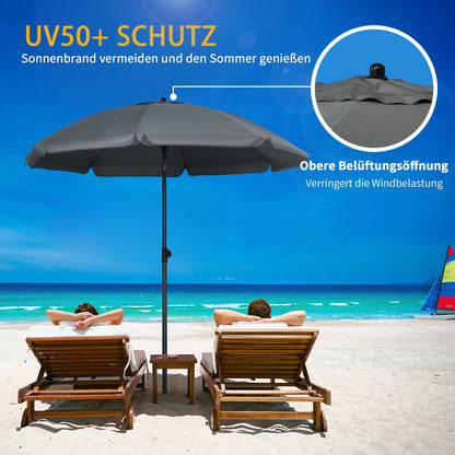 Beach Umbrella Ø180 cm UV 50+ Windproof Stable Beach Umbrella with UV Protection Stormproof Balcony Umbrella Foldable Garden Umbrella Safe Sun Protection for Travel Beach Balcony Camping Dark Grey