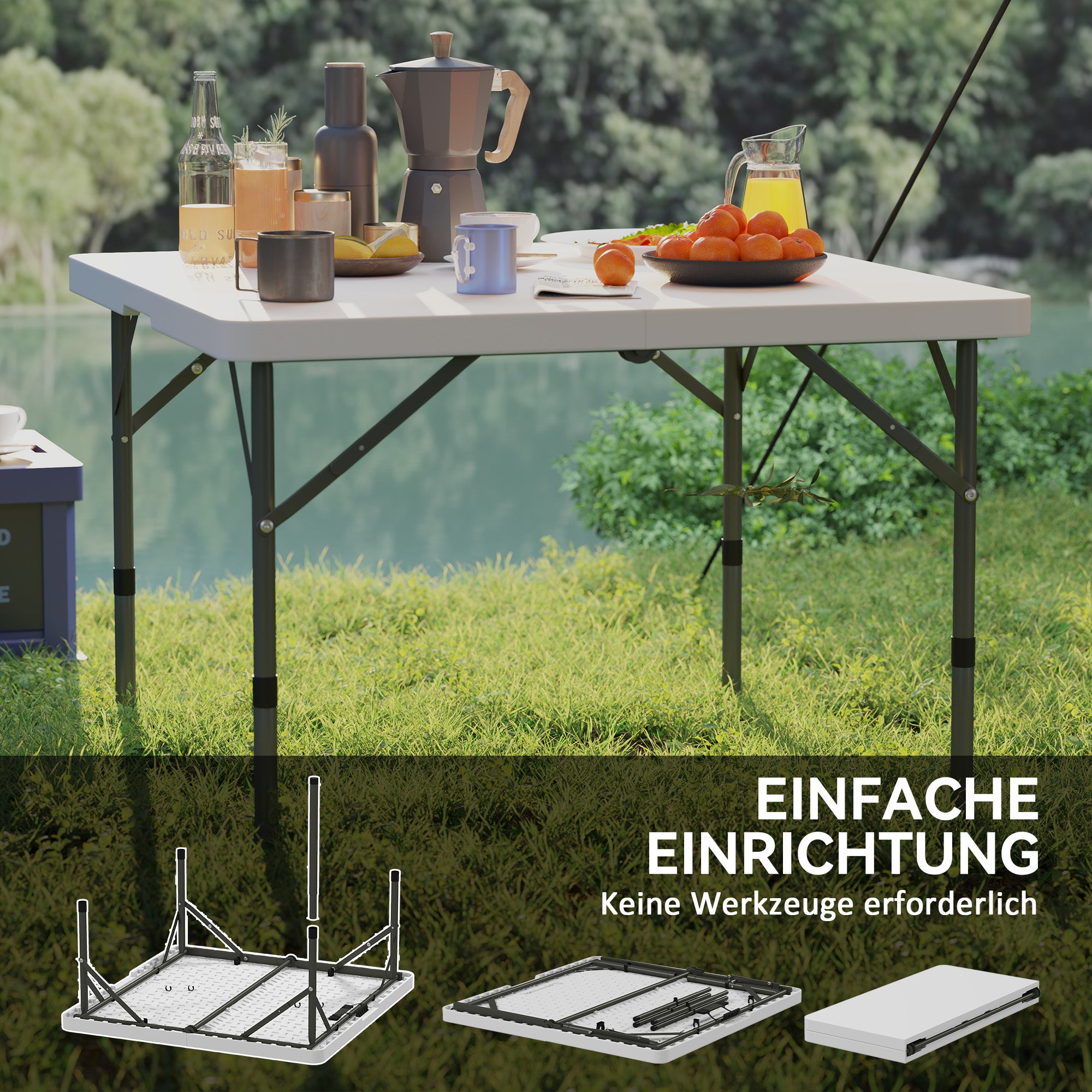 Folding Camping Table Adjustable Height Multifunctional Table Lightweight Side Table for Garden Terrace Balcony Camping Picnic 86 x 86 cm White