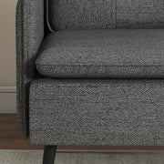 Scandinavian armchair with tufted backrest and piping in gray fabric 76 x 68 x 80 cm - black and gold metal legs