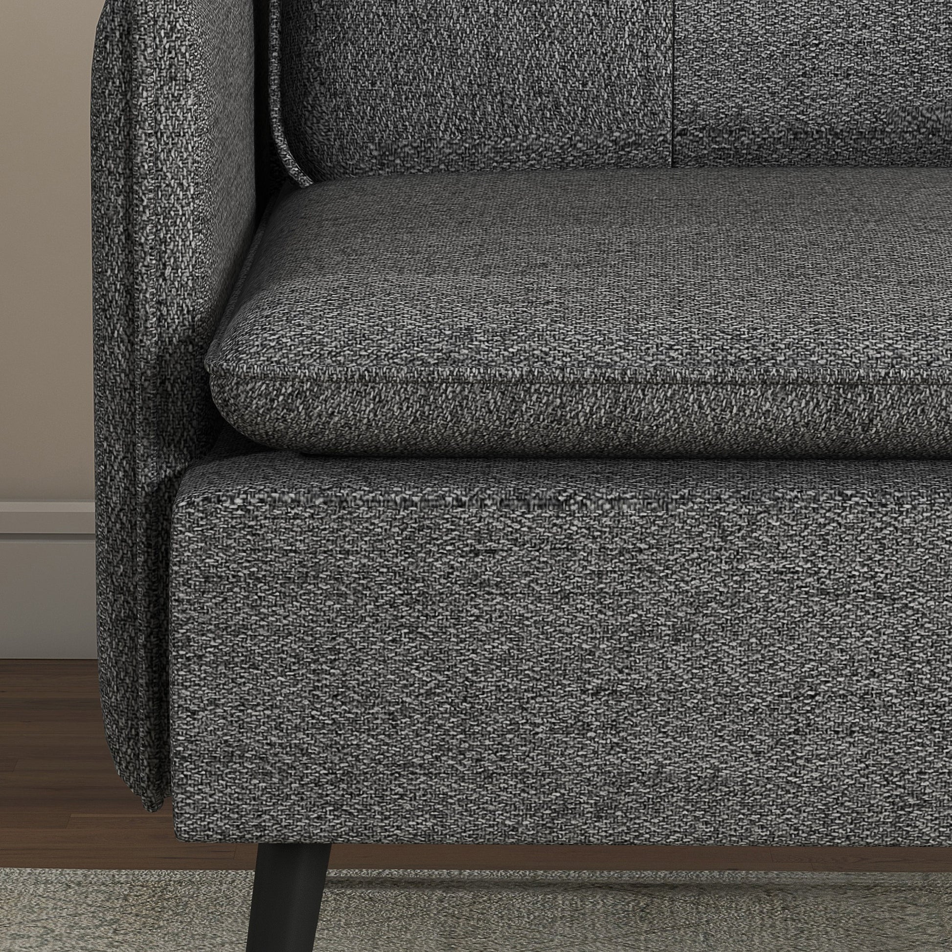 Scandinavian armchair with tufted backrest and piping in gray fabric 76 x 68 x 80 cm - black and gold metal legs