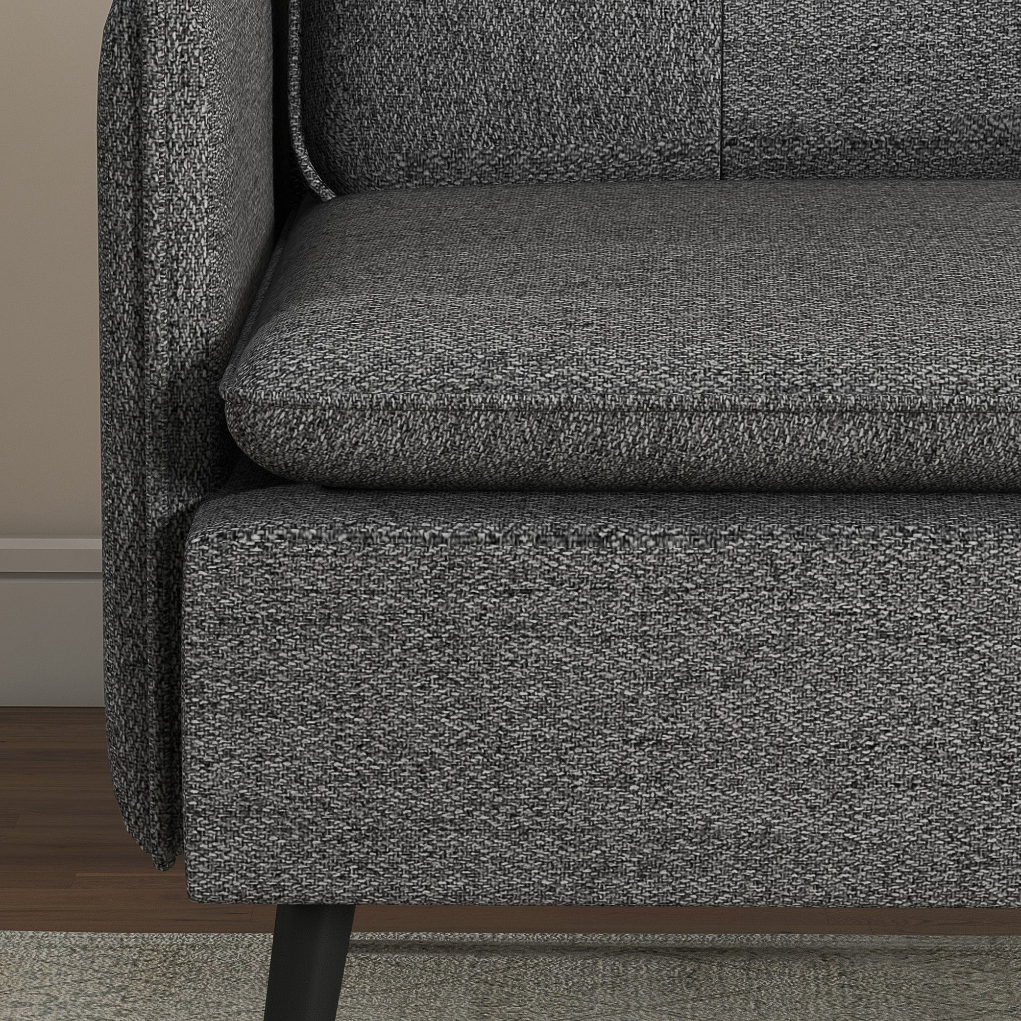 Scandinavian armchair with tufted backrest and piping in gray fabric 76 x 68 x 80 cm - black and gold metal legs