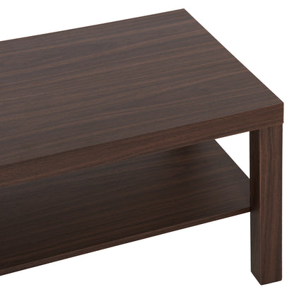 Modern Coffee Table with 2 Storage Shelves Low Tea Table for Living Room Office Load 20 kg 90x45x44.5 cm Walnut