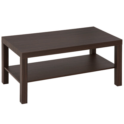 Modern Coffee Table with 2 Storage Shelves Low Tea Table for Living Room Office Load 20 kg 90x45x44.5 cm Walnut