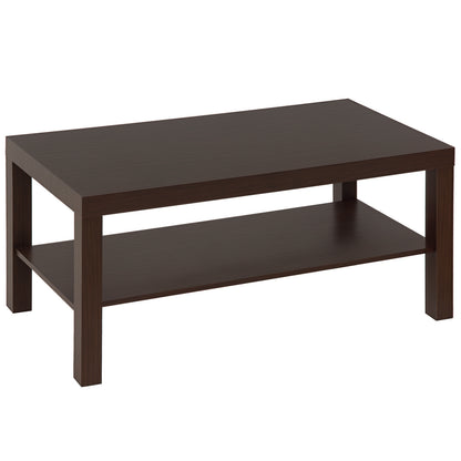 Modern Coffee Table with 2 Storage Shelves Low Tea Table for Living Room Office Load 20 kg 90x45x44.5 cm Walnut