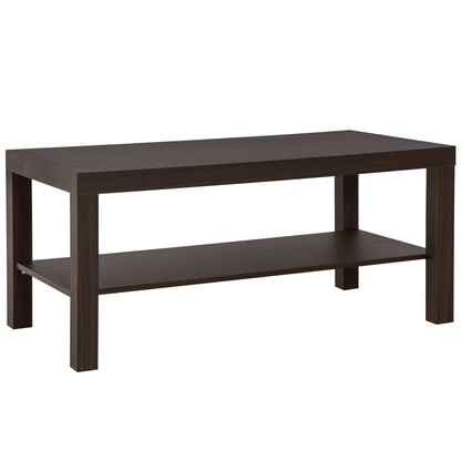 Modern Coffee Table with 2 Storage Shelves Low Tea Table for Living Room Office Load 20 kg 90x45x44.5 cm Walnut