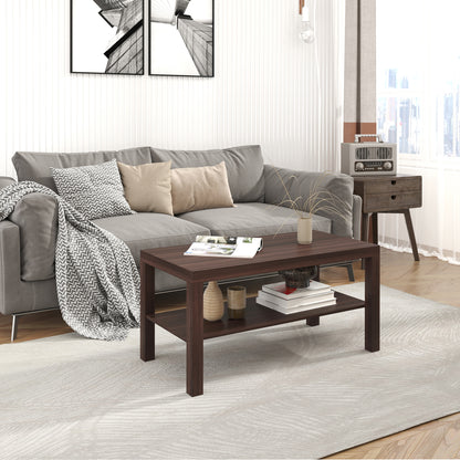 Modern Coffee Table with 2 Storage Shelves Low Tea Table for Living Room Office Load 20 kg 90x45x44.5 cm Walnut
