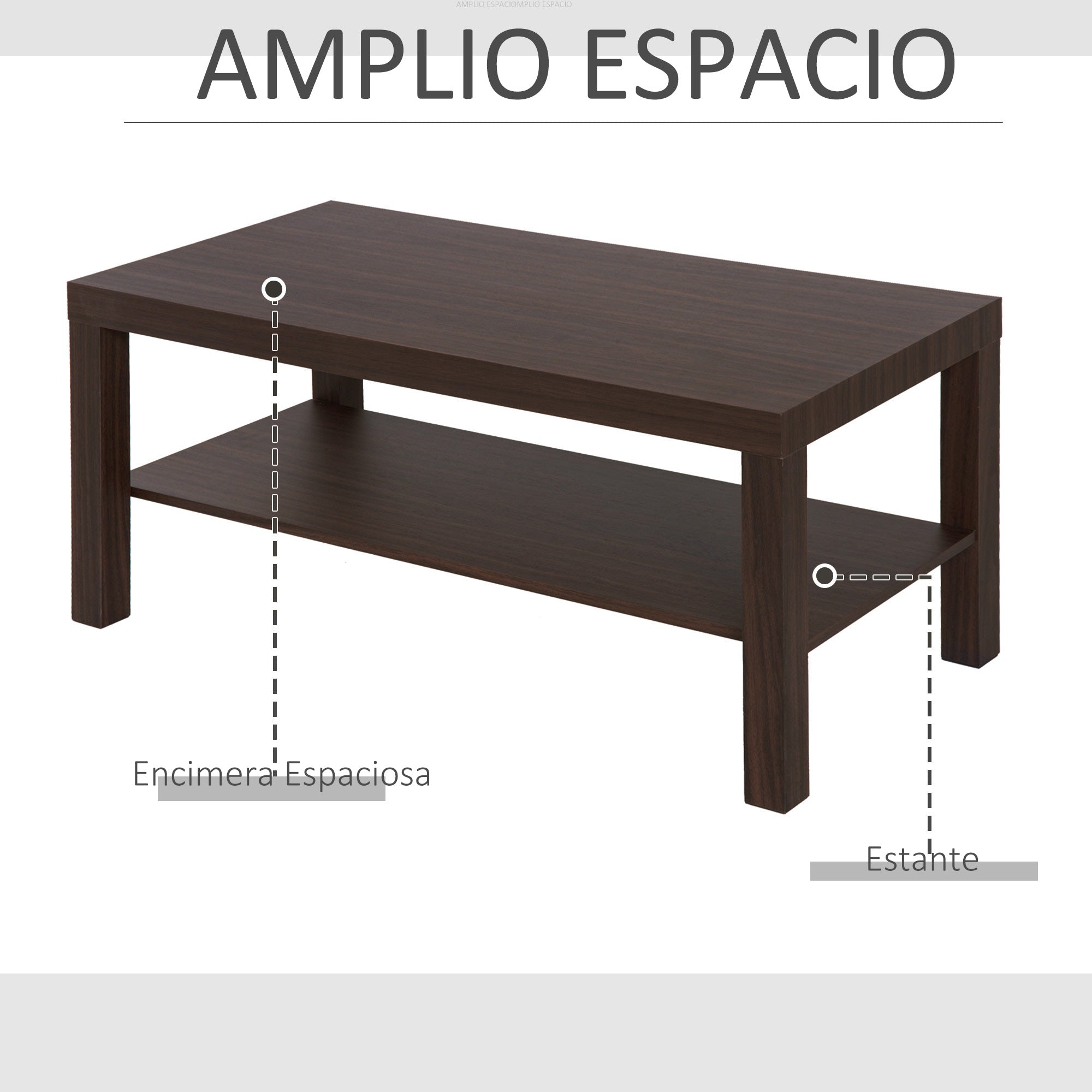 Modern Coffee Table with 2 Storage Shelves Low Tea Table for Living Room Office Load 20 kg 90x45x44.5 cm Walnut