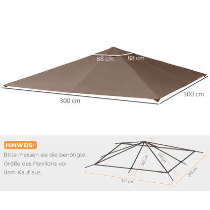 Gazebo Roof for Garden Gazebo approx. 3 x 3 m, Water-Repellent, Replacement Canopy, Gazebo Cover, Sun Protection, 8 Water Drain Holes, Polyester, Coffee
