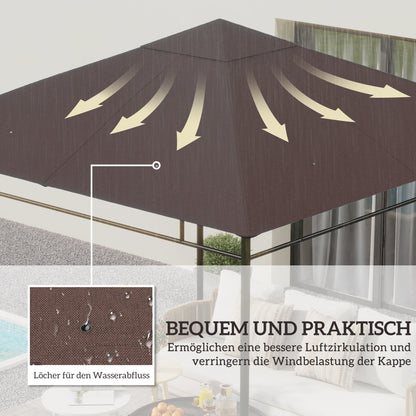 Gazebo Roof for Garden Gazebo approx. 3 x 3 m, Water-Repellent, Replacement Canopy, Gazebo Cover, Sun Protection, 8 Water Drain Holes, Polyester, Coffee
