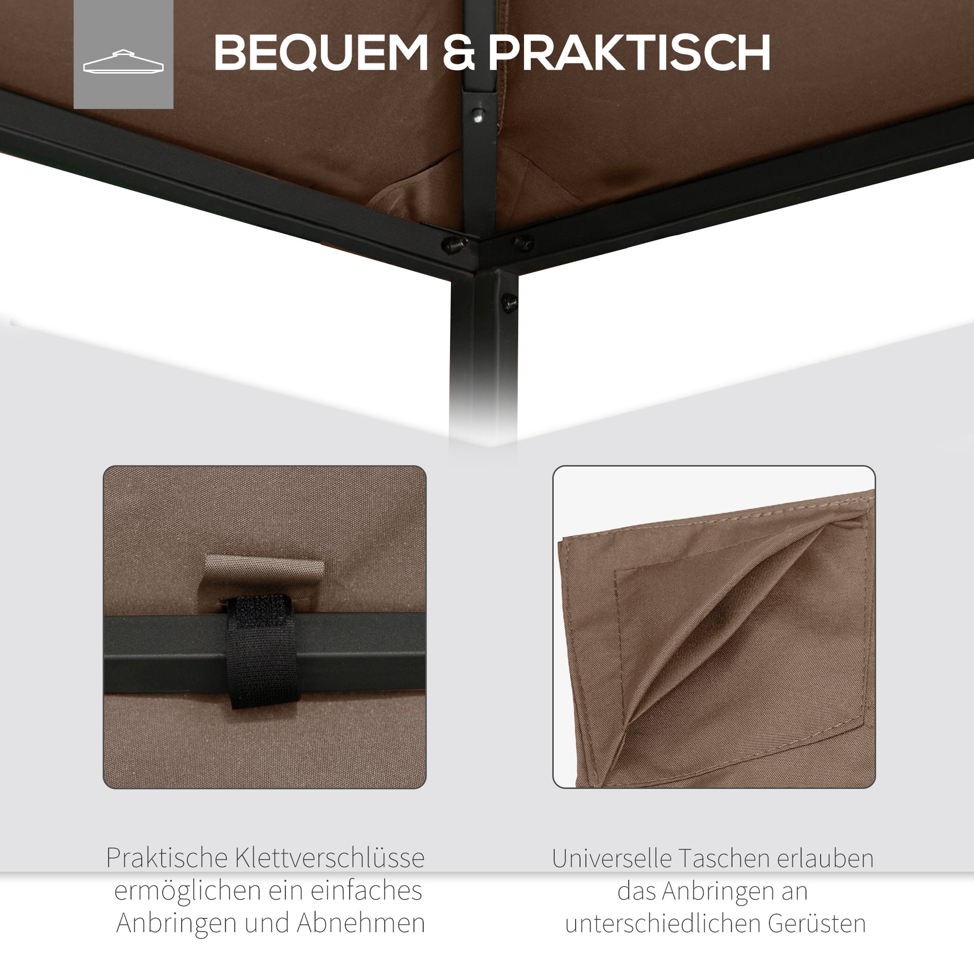 Gazebo Roof for Garden Gazebo approx. 3 x 3 m, Water-Repellent, Replacement Canopy, Gazebo Cover, Sun Protection, 8 Water Drain Holes, Polyester, Coffee