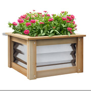 Metal Raised Bed Planter Box with Wood Frame, Vegetable Bed, Herb Garden for Garden, Balcony, Natural, 45 x 45 x 30 cm