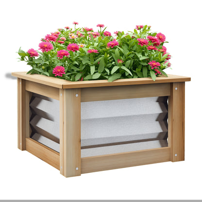 Metal Raised Bed Planter Box with Wood Frame, Vegetable Bed, Herb Garden for Garden, Balcony, Natural, 45 x 45 x 30 cm