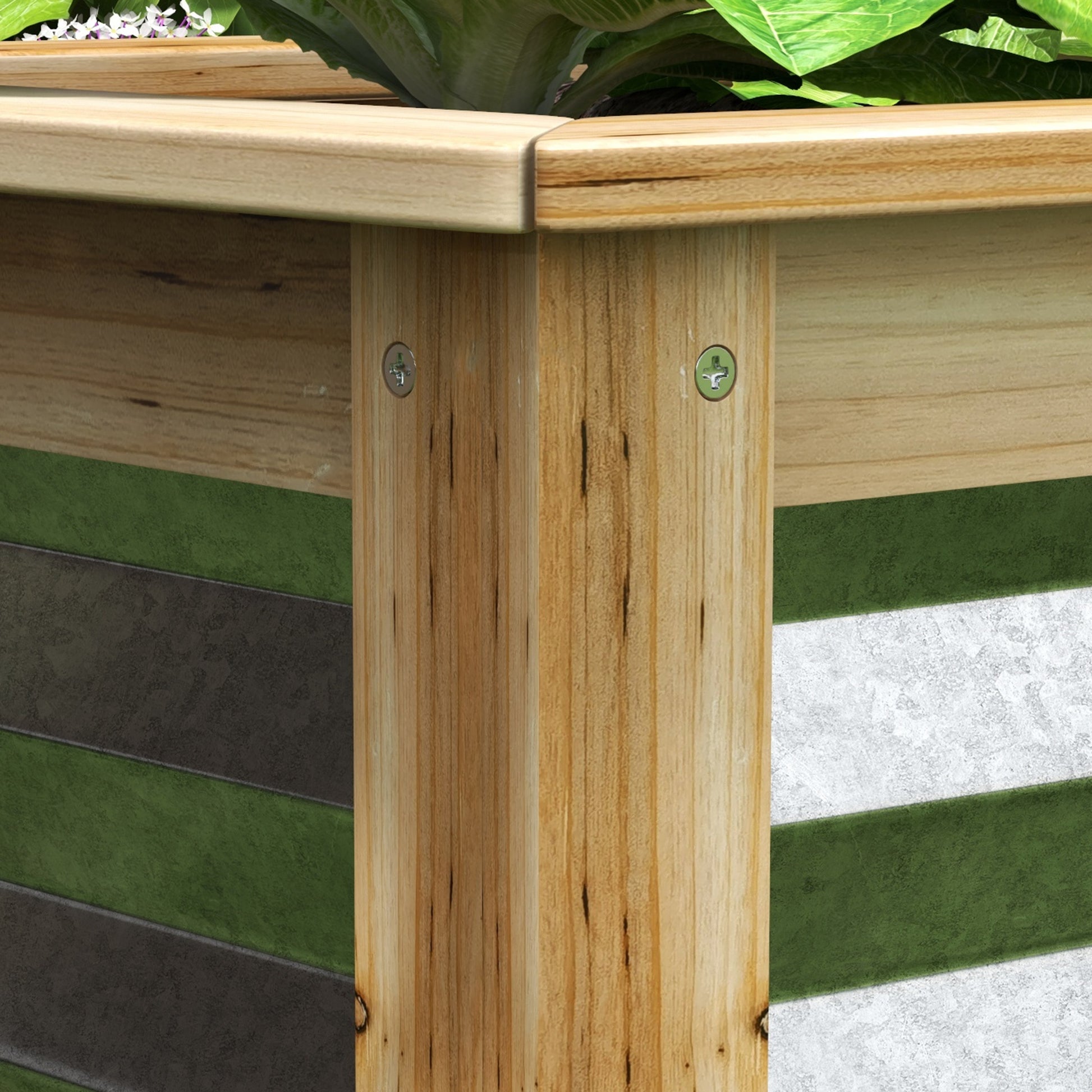 Metal Raised Bed Planter Box with Wood Frame, Vegetable Bed, Herb Garden for Garden, Balcony, Natural, 45 x 45 x 30 cm