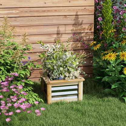 Metal Raised Bed Planter Box with Wood Frame, Vegetable Bed, Herb Garden for Garden, Balcony, Natural, 45 x 45 x 30 cm