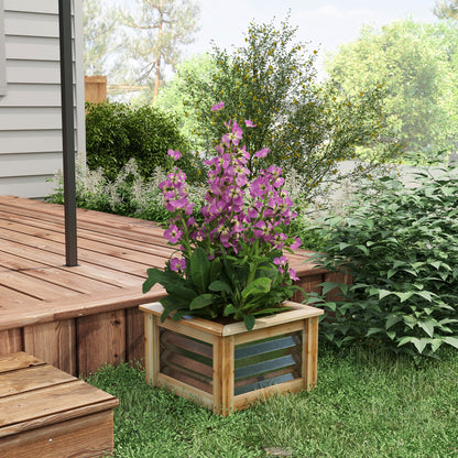 Metal Raised Bed Planter Box with Wood Frame, Vegetable Bed, Herb Garden for Garden, Balcony, Natural, 45 x 45 x 30 cm