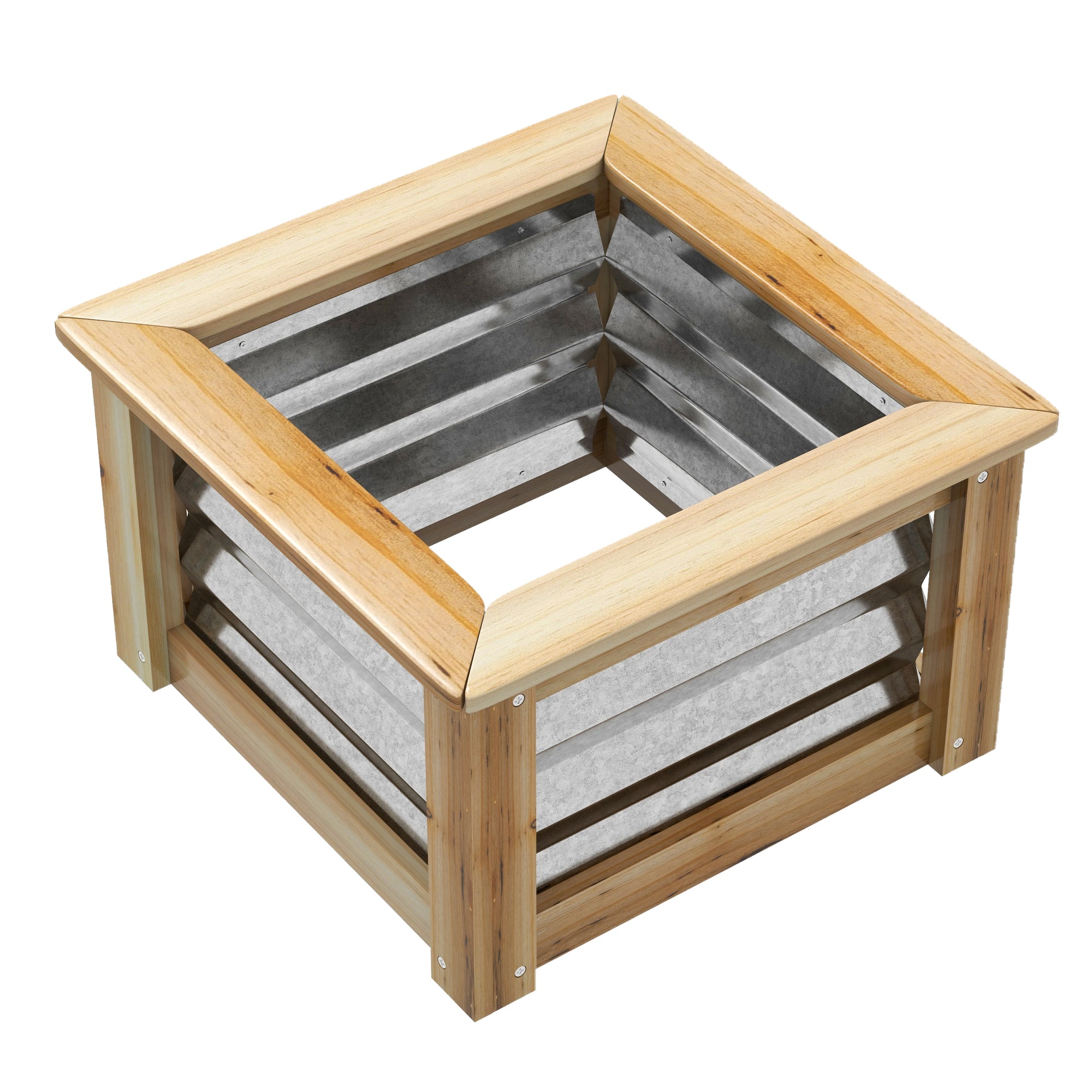 Metal Raised Bed Planter Box with Wood Frame, Vegetable Bed, Herb Garden for Garden, Balcony, Natural, 45 x 45 x 30 cm